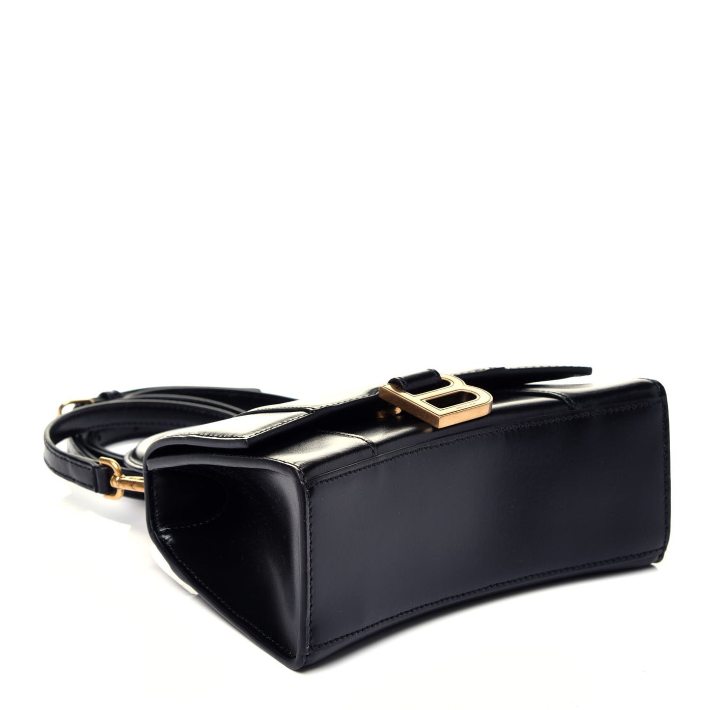 Shiny Box Calfskin Hourglass Top Handle Bag XS Black