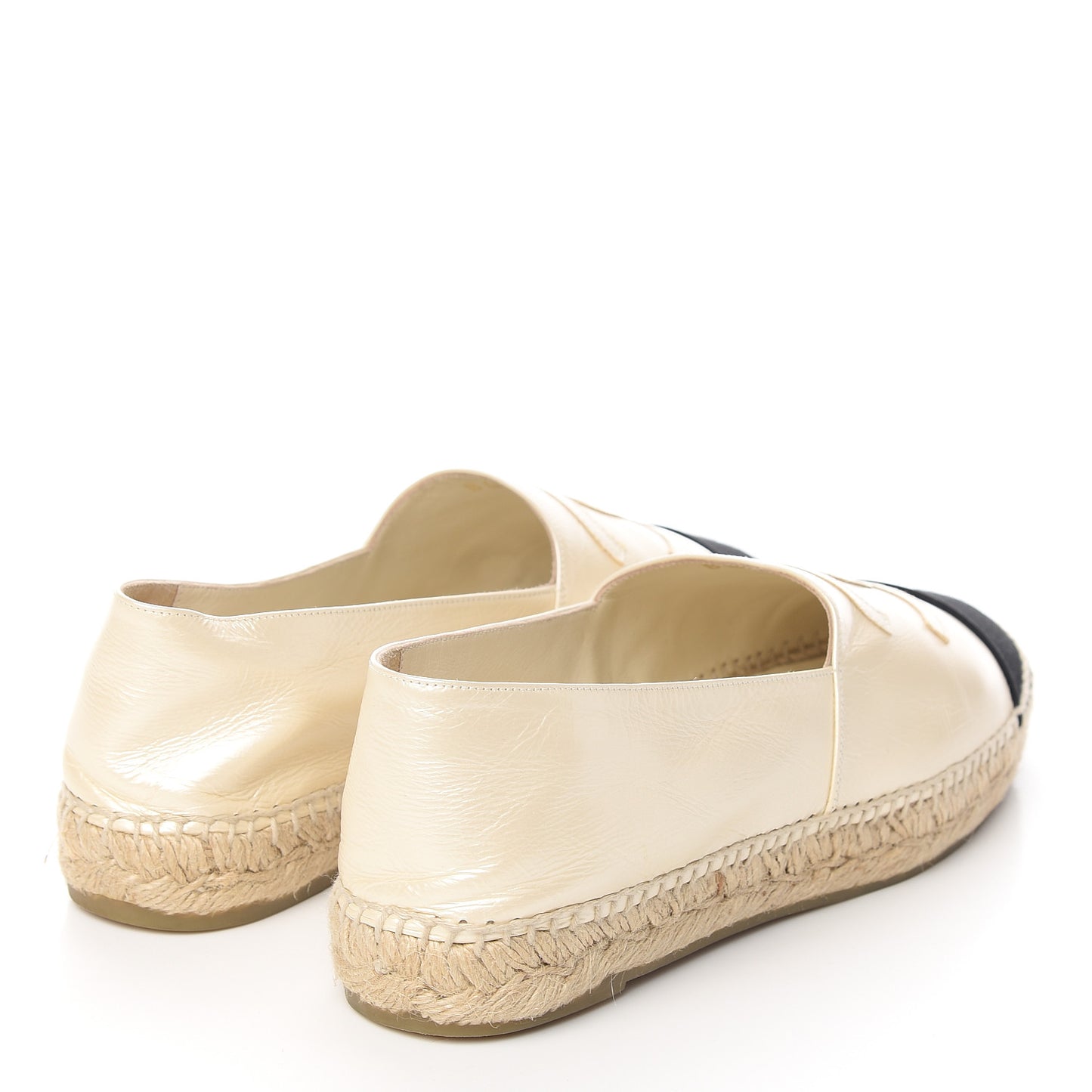 Metallic Calfskin Grosgrain CC Espadrilles 41 Ivory Black