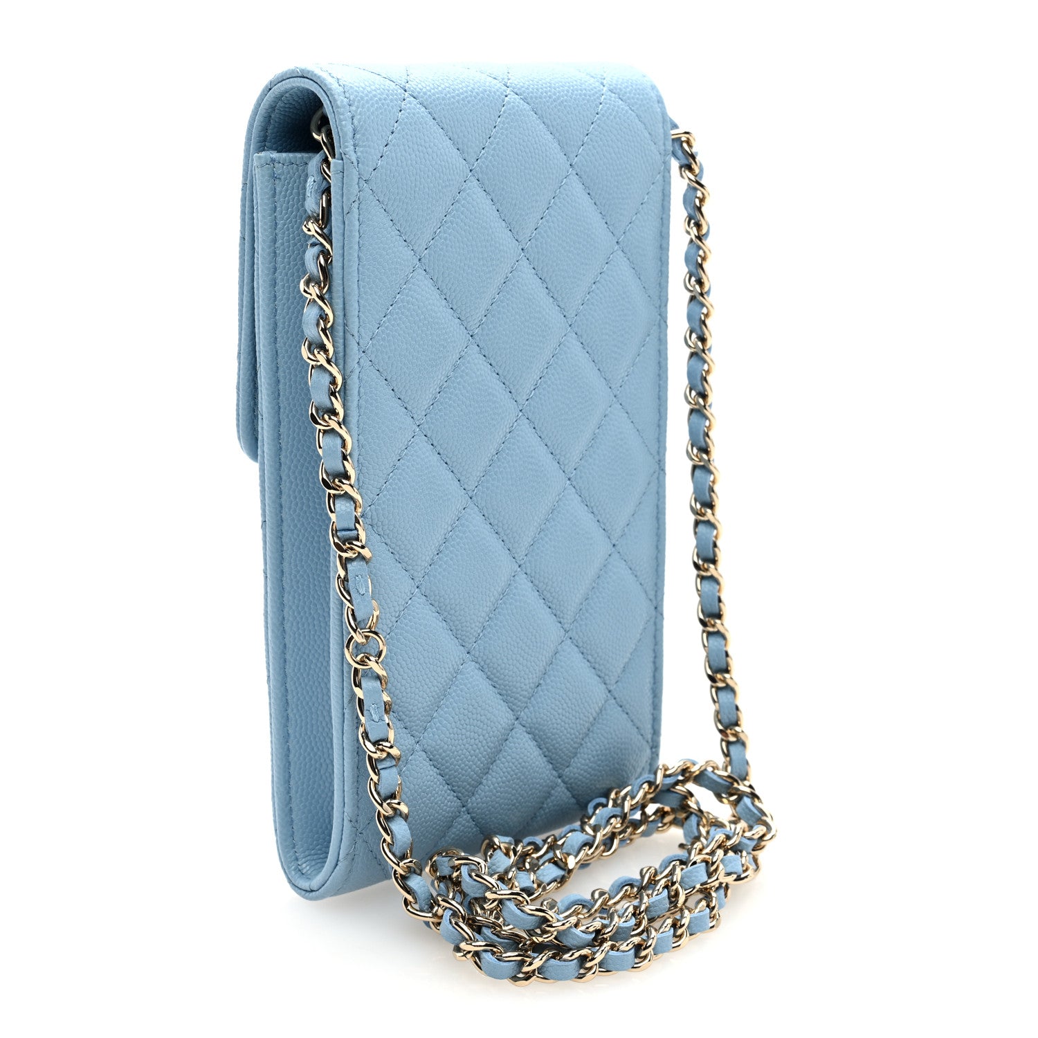 Chanel Caviar Quilted Crystal CC Phone Case With Chain Light Blue 3 of 10