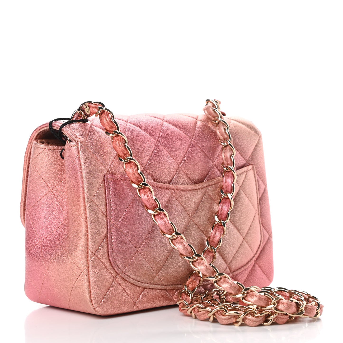Metallic Lambskin Quilted Ombre Mini Square Flap Pink