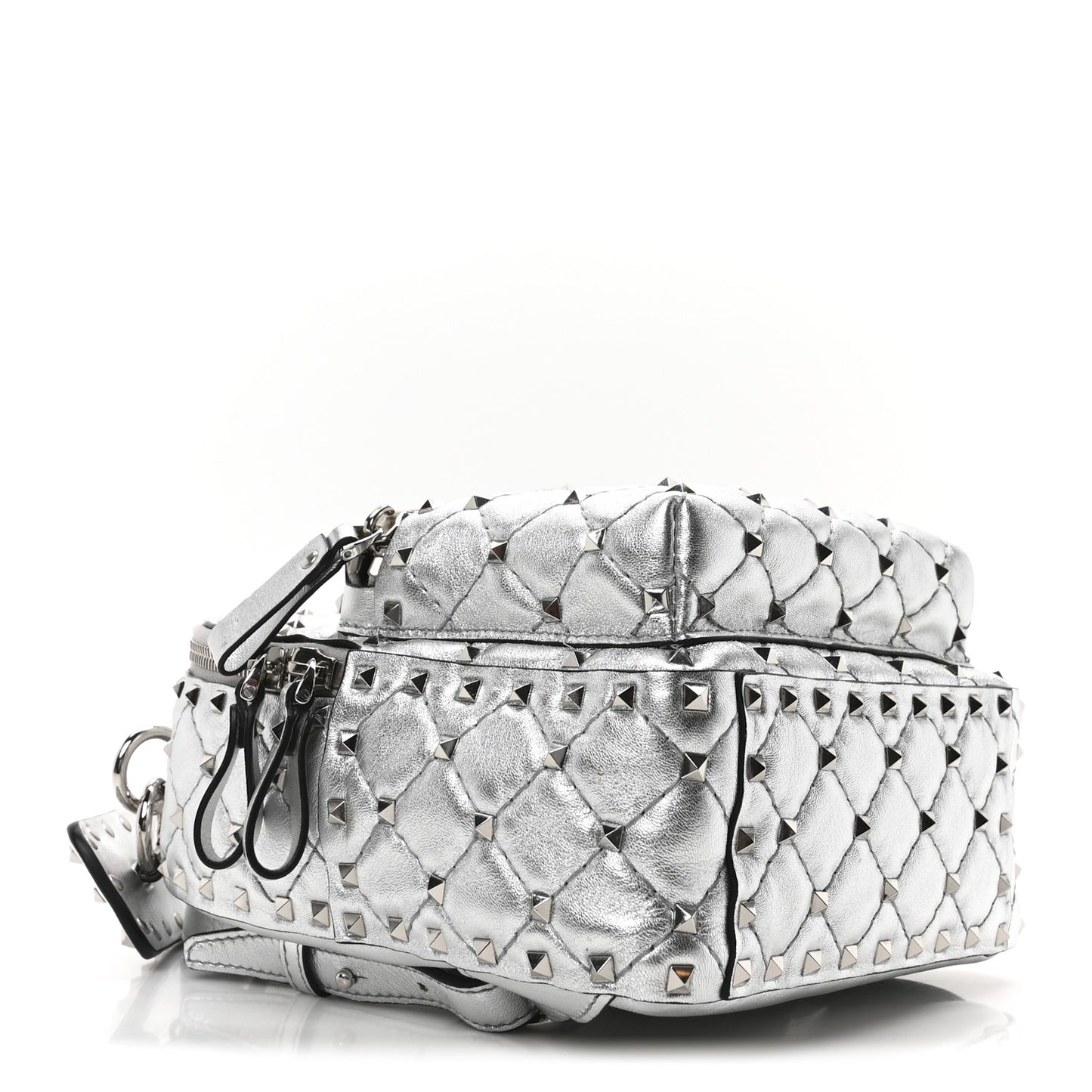 Metallic Nappa Mini Rockstud Spike Backpack Silver