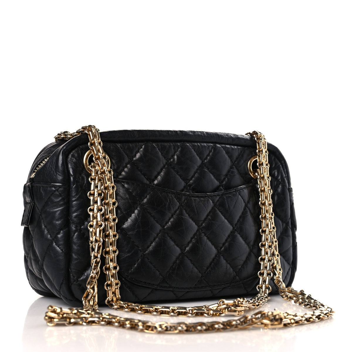 Aged Calfskin Quilted Small Reissue Camera Case Black