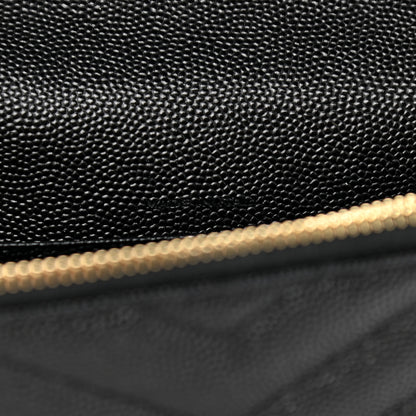 Saint Laurent Grain De Poudre Matelasse Chevron Monogram Envelope Chain Wallet Black 7 of 11