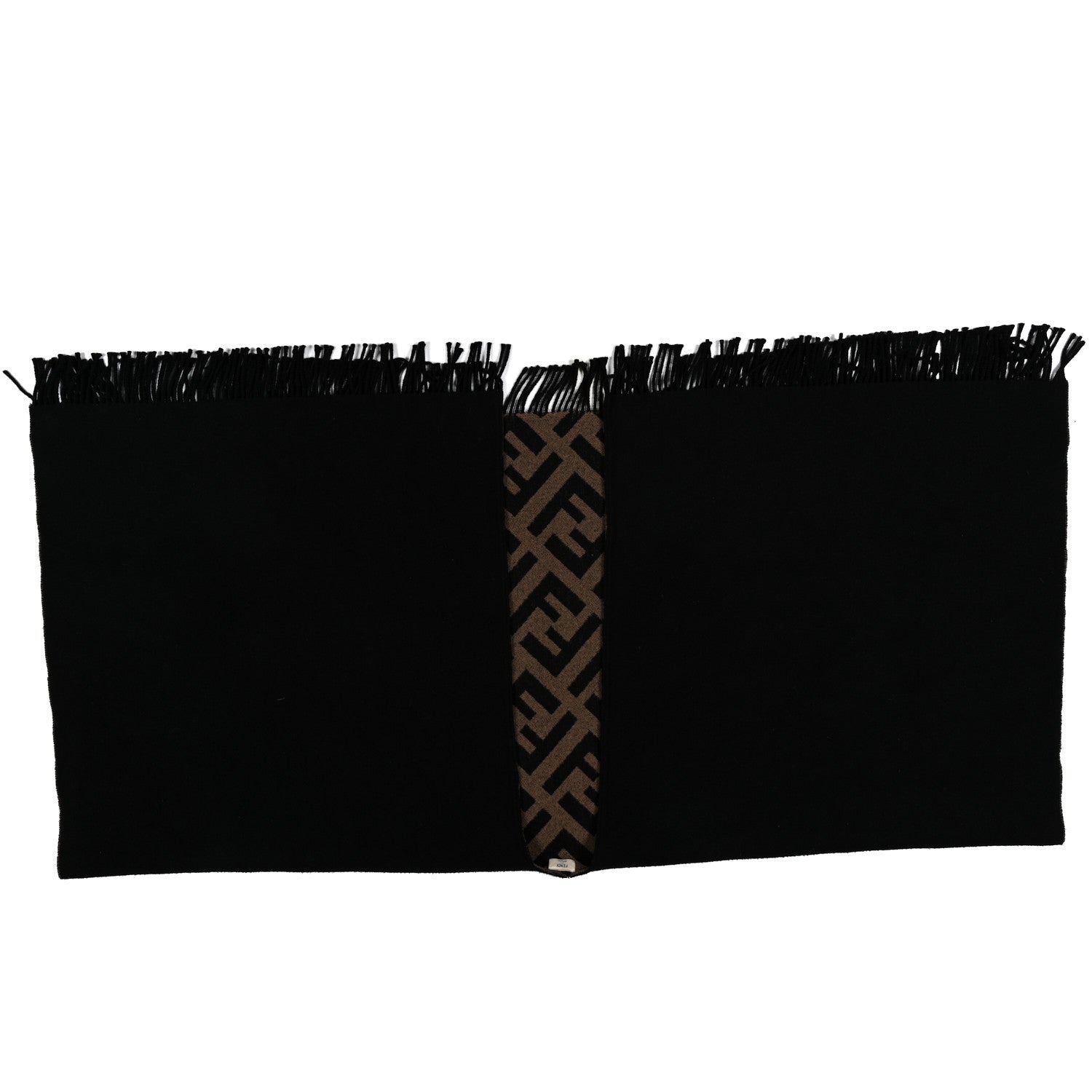 Fendi Wool Cashmere FF Print Poncho Tobacco Black 2 of 4
