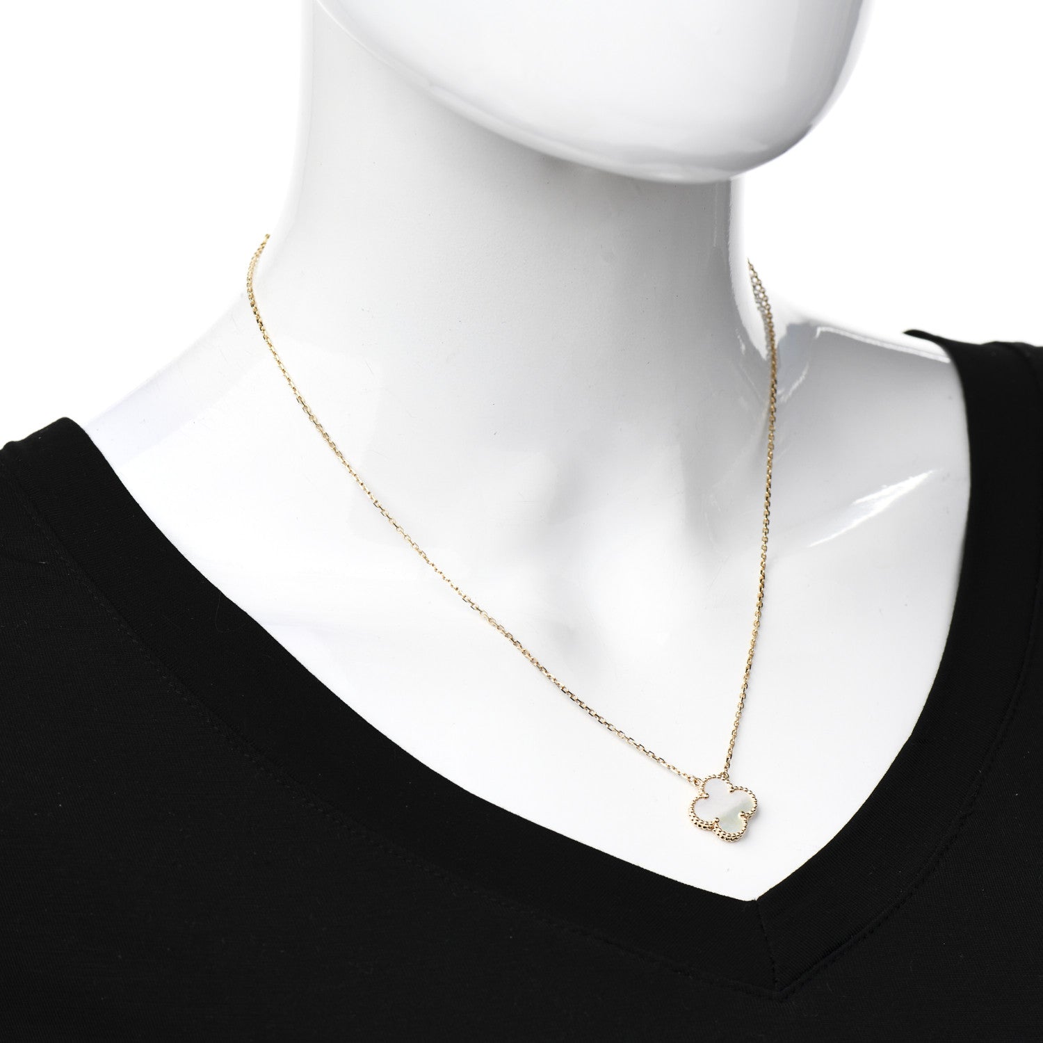 Van Cleef & Arpels 18K Yellow Gold Mother of Pearl Vintage Alhambra Pendant Necklace 2 of 6