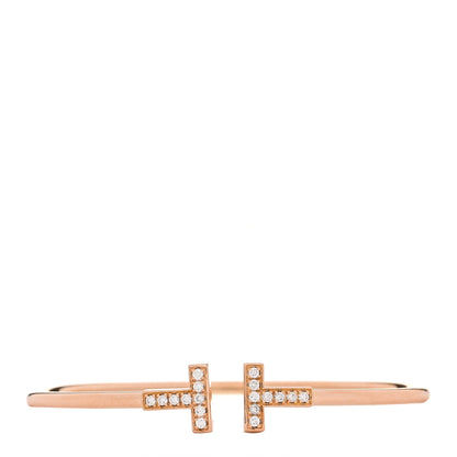 Tiffany 18K Rose Gold Diamond T Wire Bracelet 1 of 3