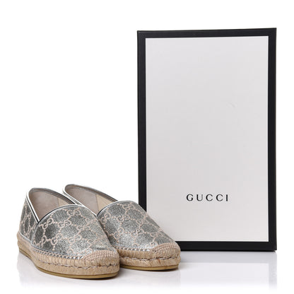 Gucci Lame Nappa GG Monogram Espadrilles 41 Silver Beige 11 of 11