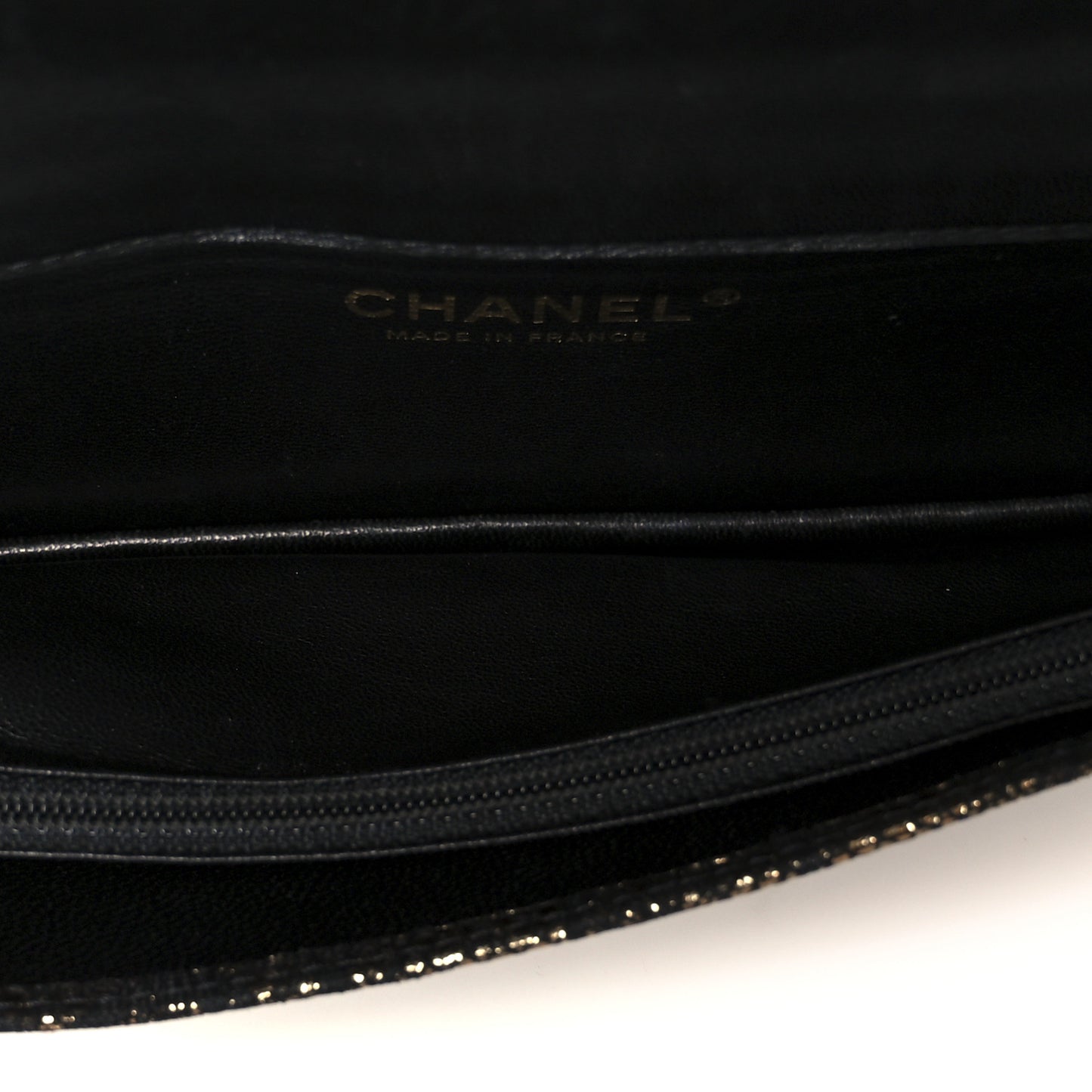 Metallic Fabric Lace Effect Quilted Clutch Black Gold