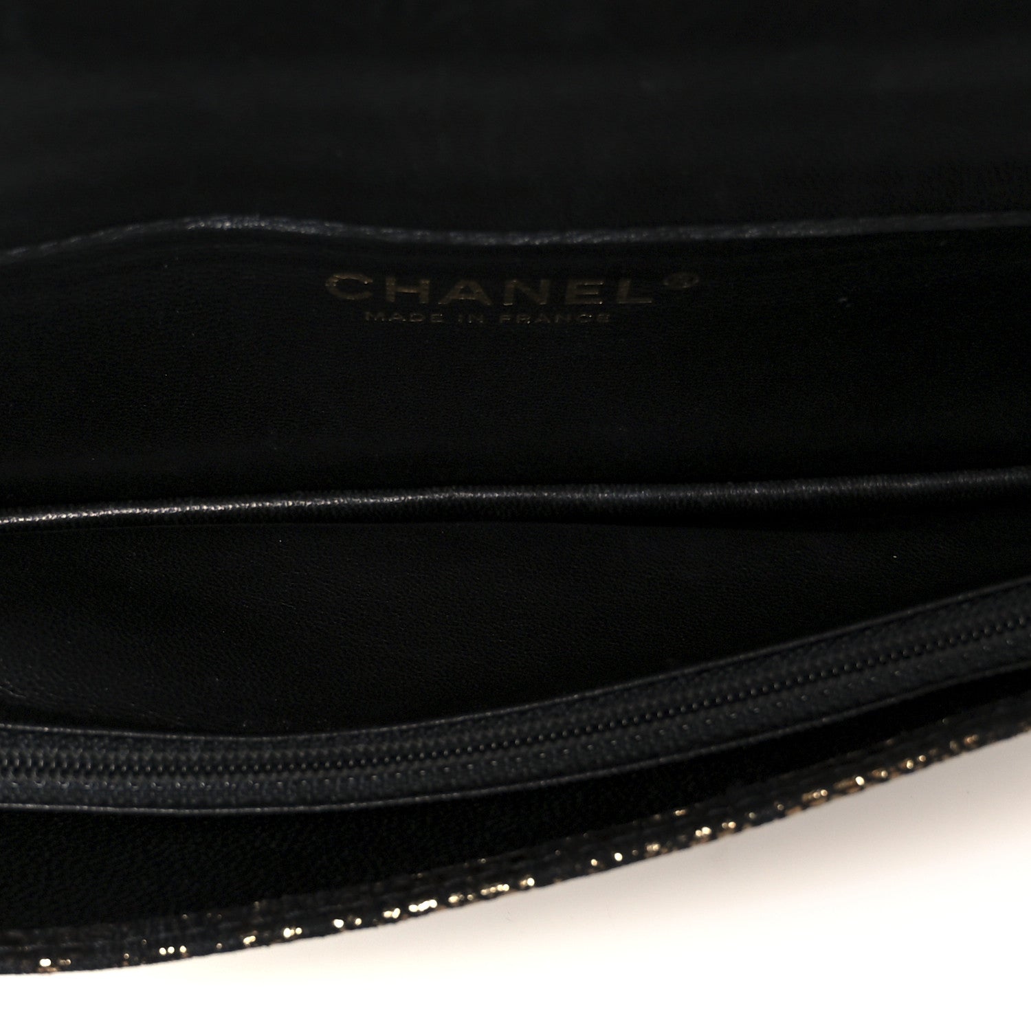 Chanel Metallic Fabric Lace Effect Quilted Clutch Black Gold 5 of 9
