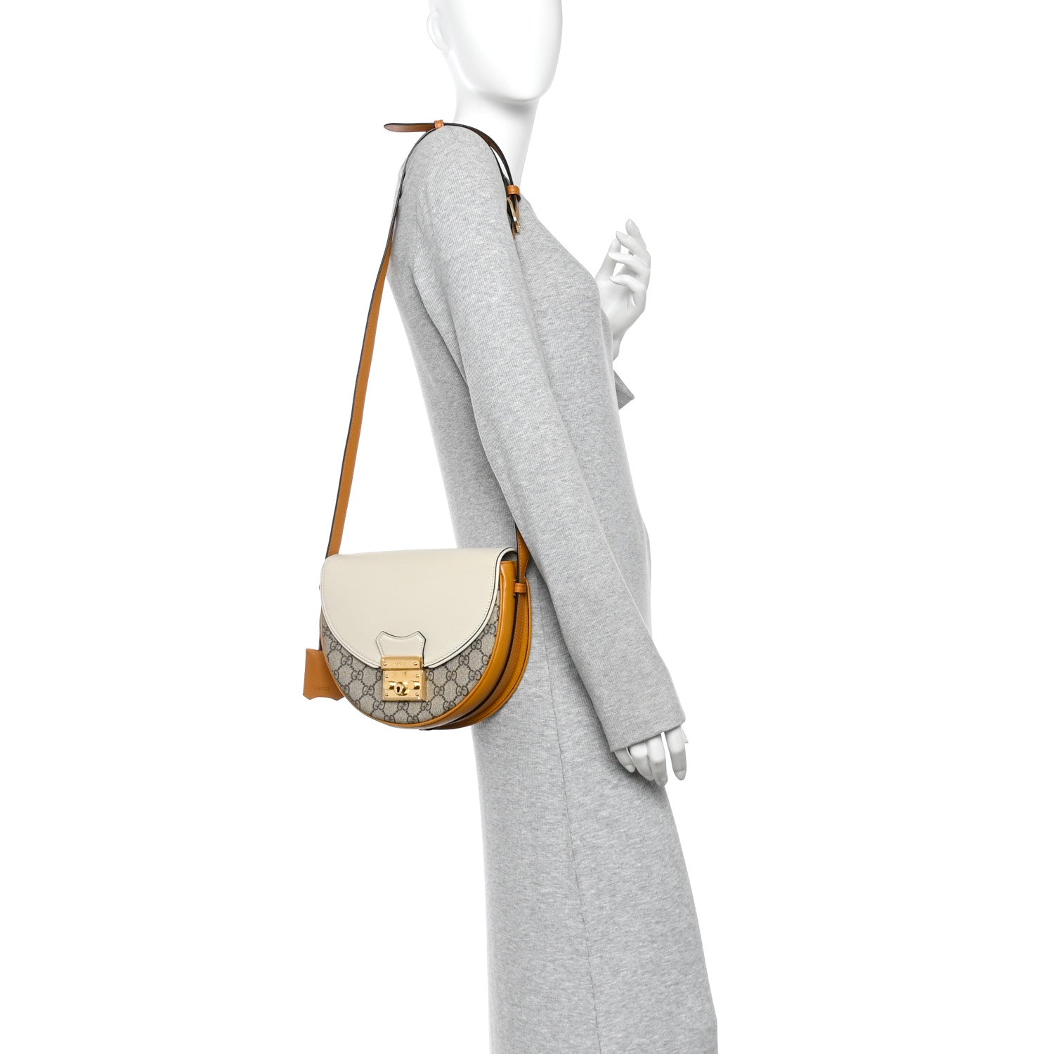 Gucci GG Supreme Monogram Calfskin Small Padlock Messenger Shoulder Bag Beige Mystic White Sun Oil 2 of 10
