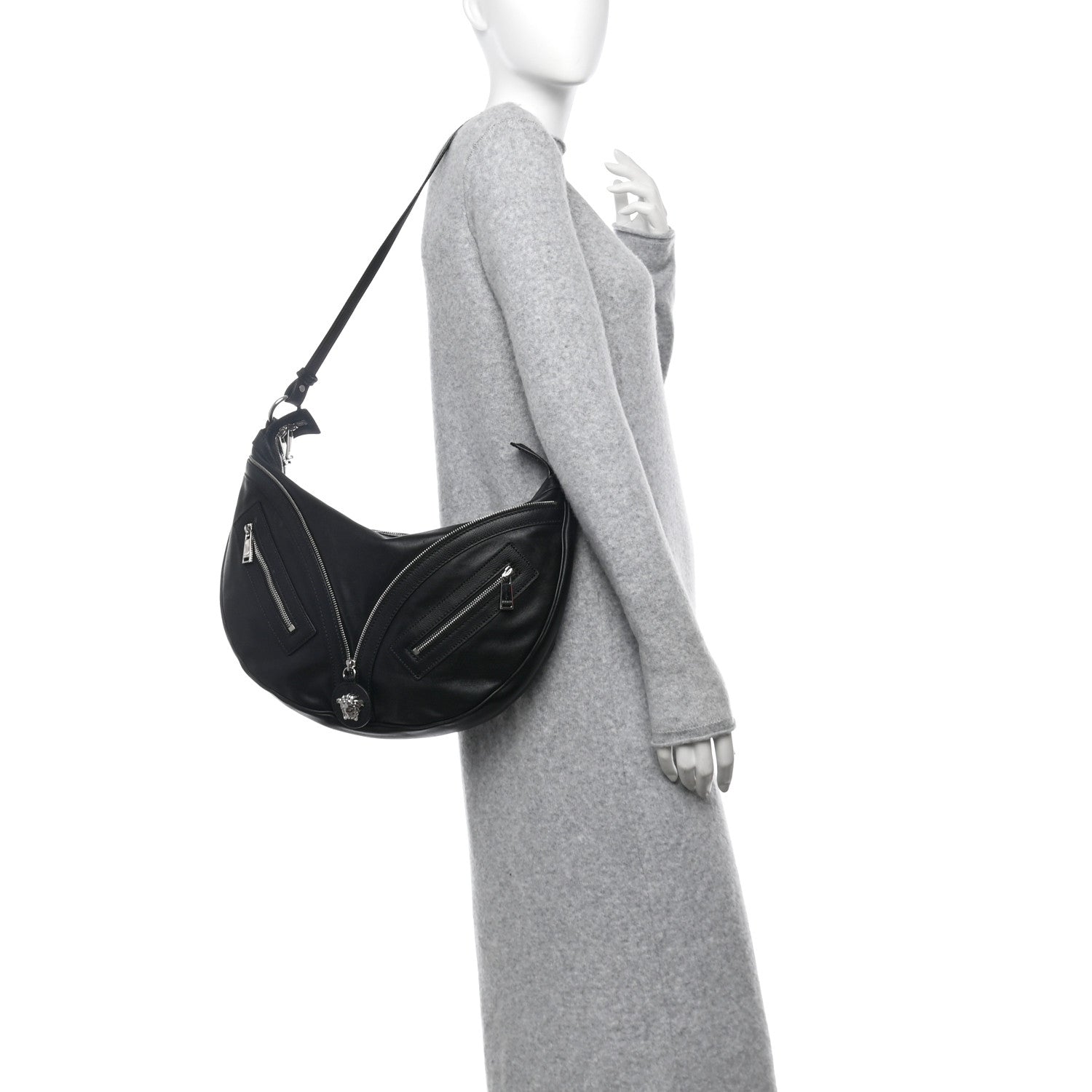 Versace Calfskin Medium Repeat Zip Hobo Black 2 of 11
