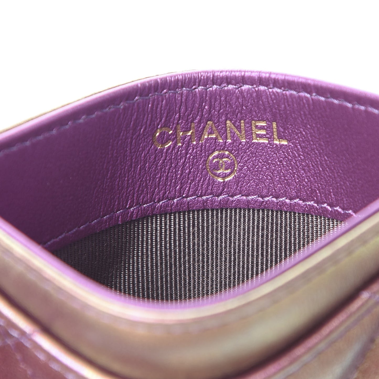 Iridescent Lambskin Quilted Card Holder Purple