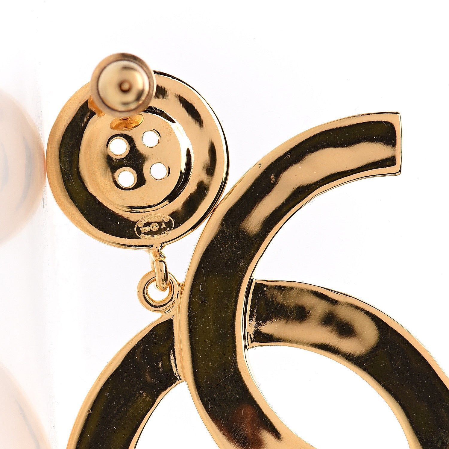 Chanel Metal Large Paris Button Earrings Gold 4 of 5
