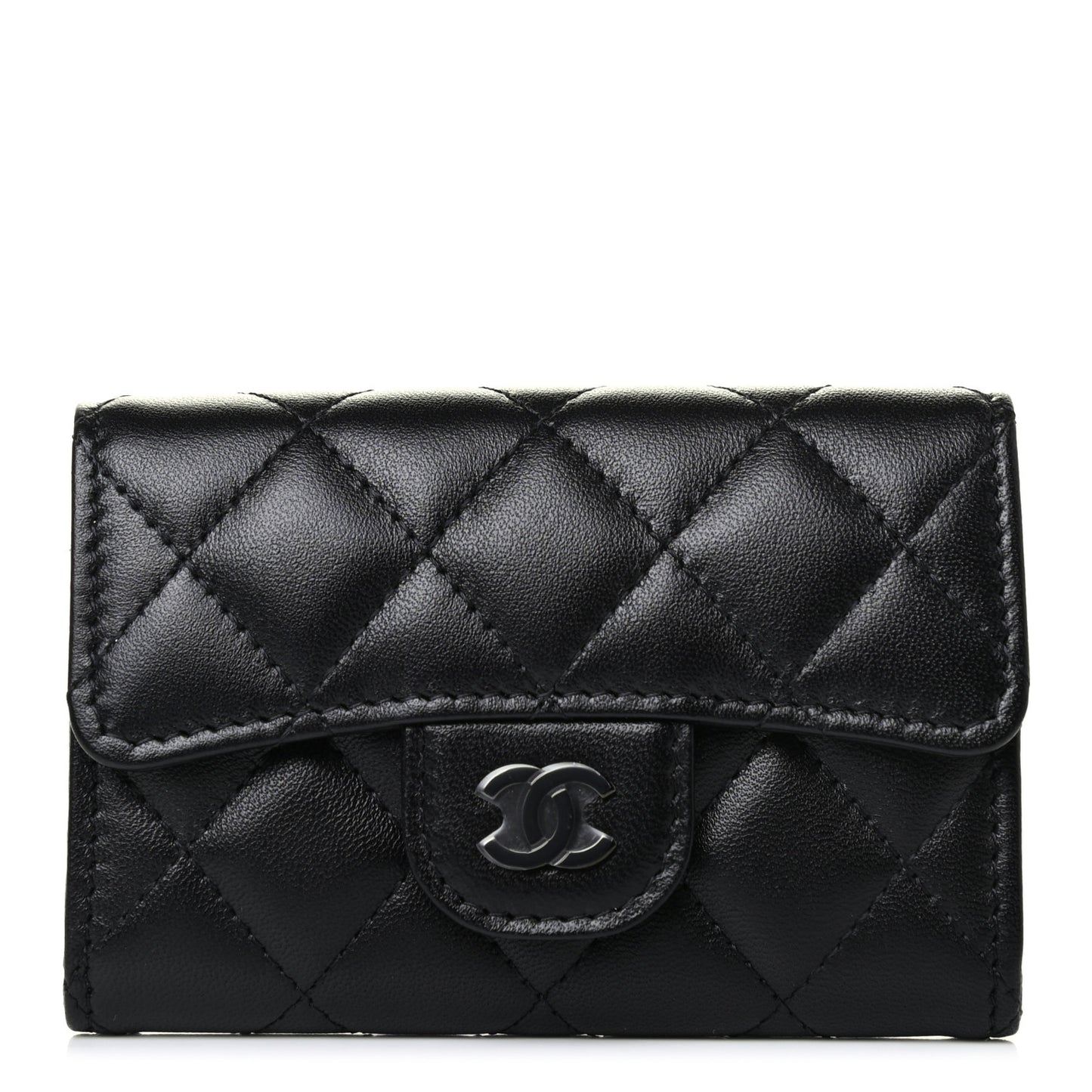 Lambskin Quilted Flap Card Holder Wallet So Black