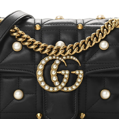 Gucci Calfskin Matelasse Studded Mini Pearly GG Marmont Shoulder Bag Black 8 of 10