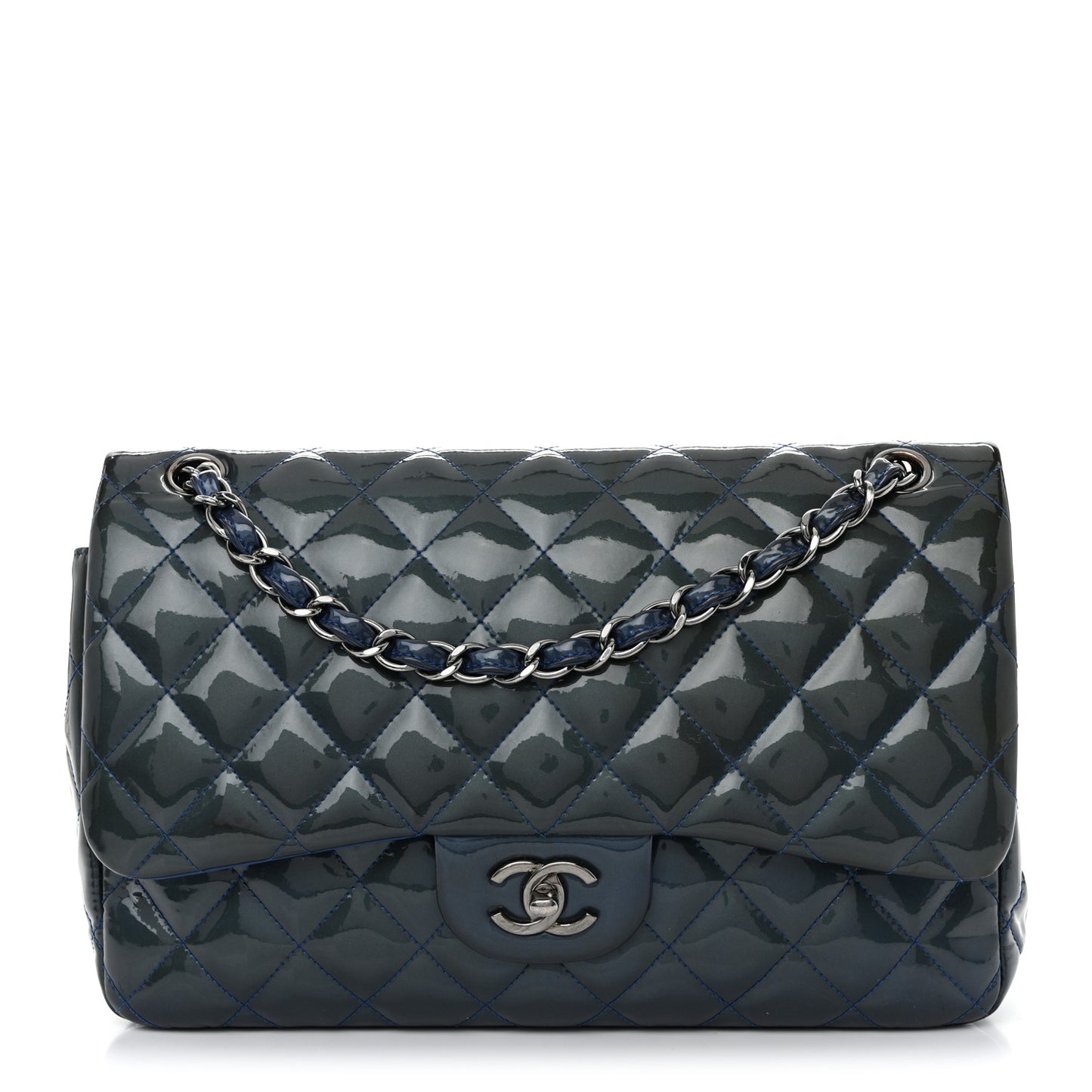 Patent Quilted Jumbo Double Flap Blue
