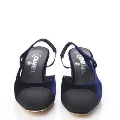 Chanel Velvet Grosgrain Cap Toe CC Slingback Pumps 36.5 Blue Black 3 of 7