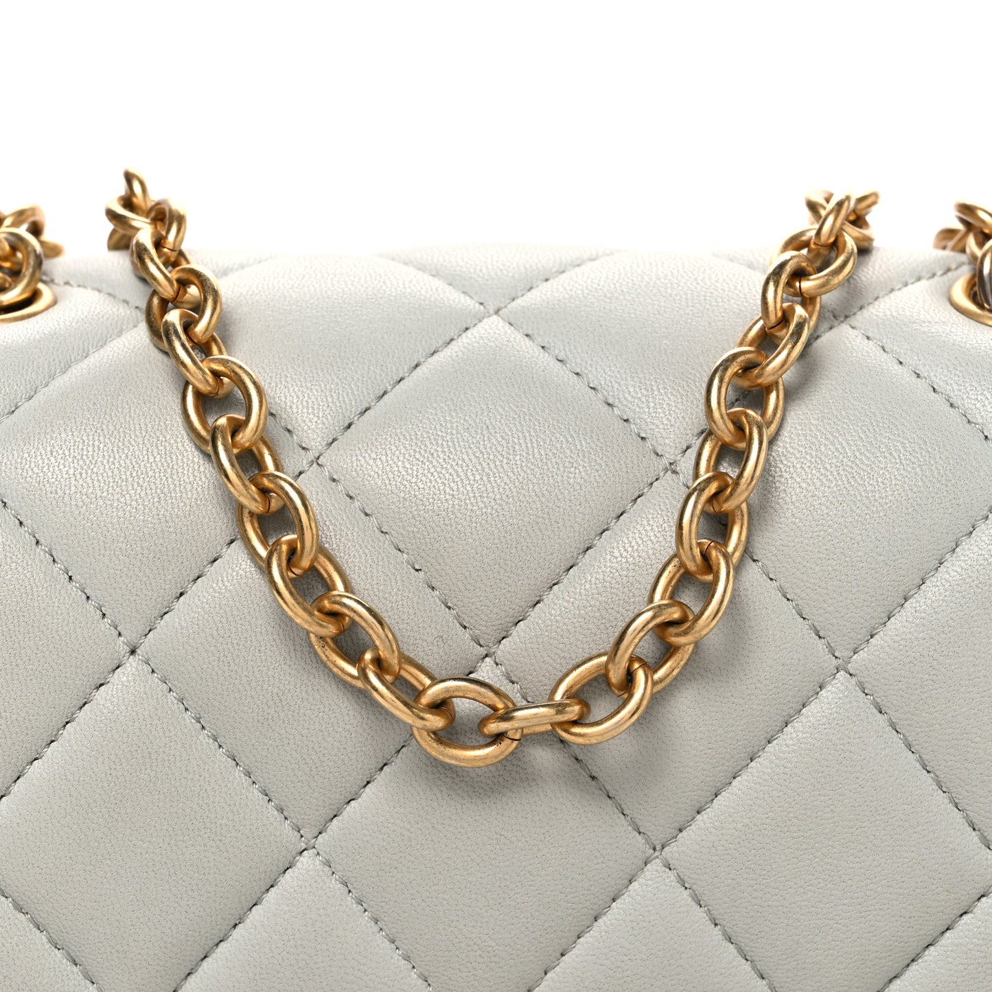 Lambskin Enamel Pearl Quilted Mini Charm Me Square Flap Light Blue