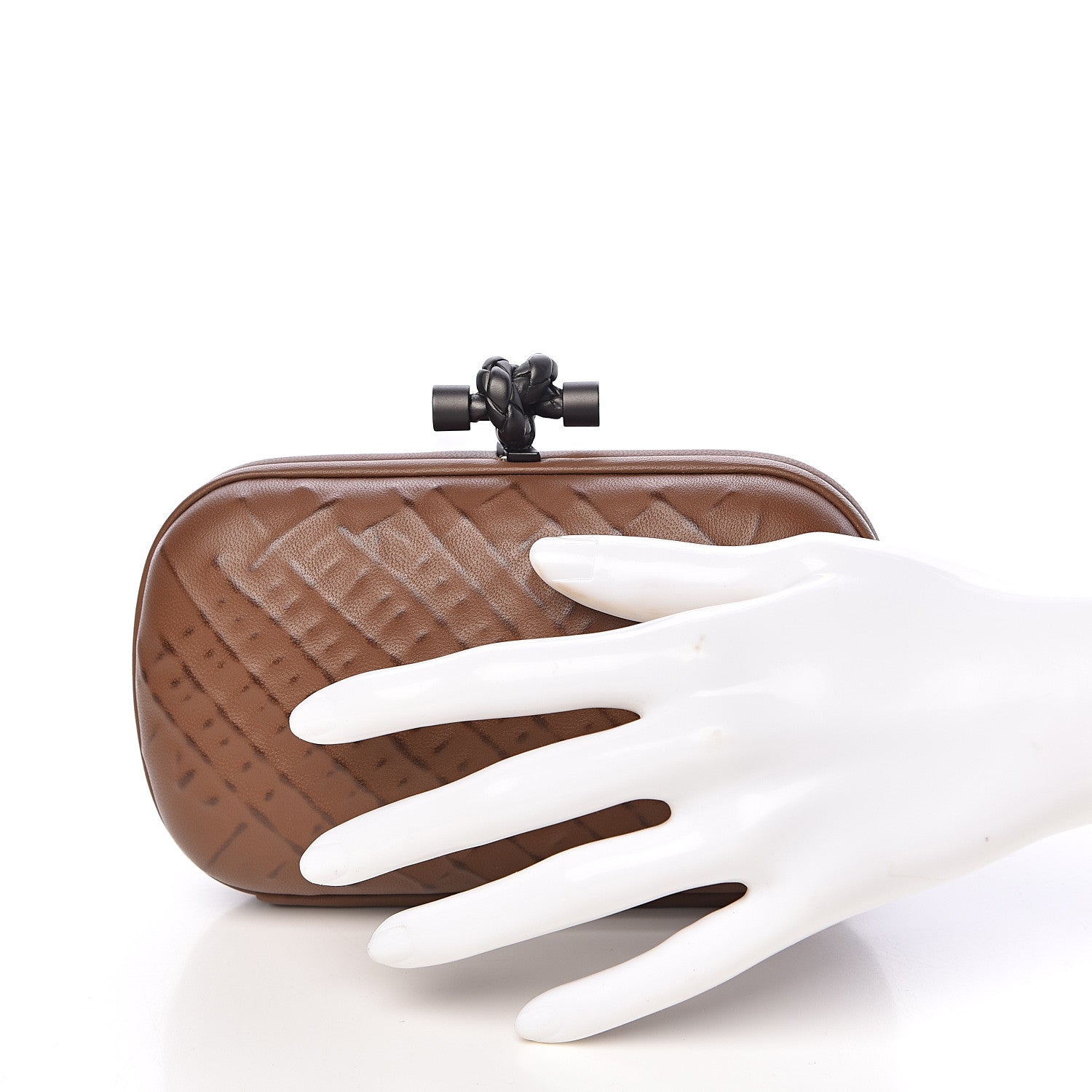 Bottega Veneta Nappa Embossed Knot Clutch Light Brown 2 of 8