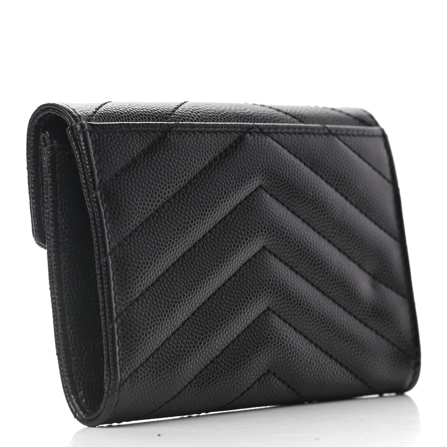 Saint Laurent Grain De Poudre Matelasse Chevron Small Monogram Envelope Wallet Black 3 of 6
