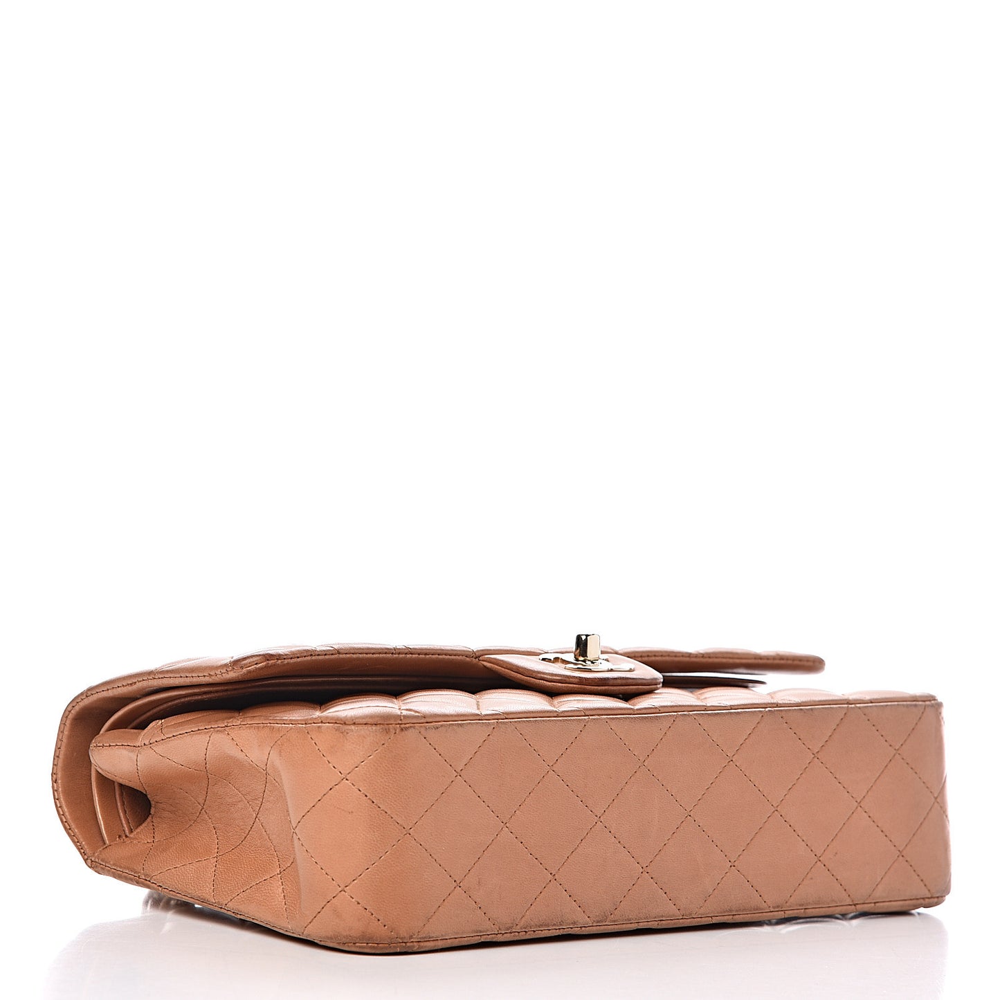Lambskin Quilted Medium Double Flap Dark Beige