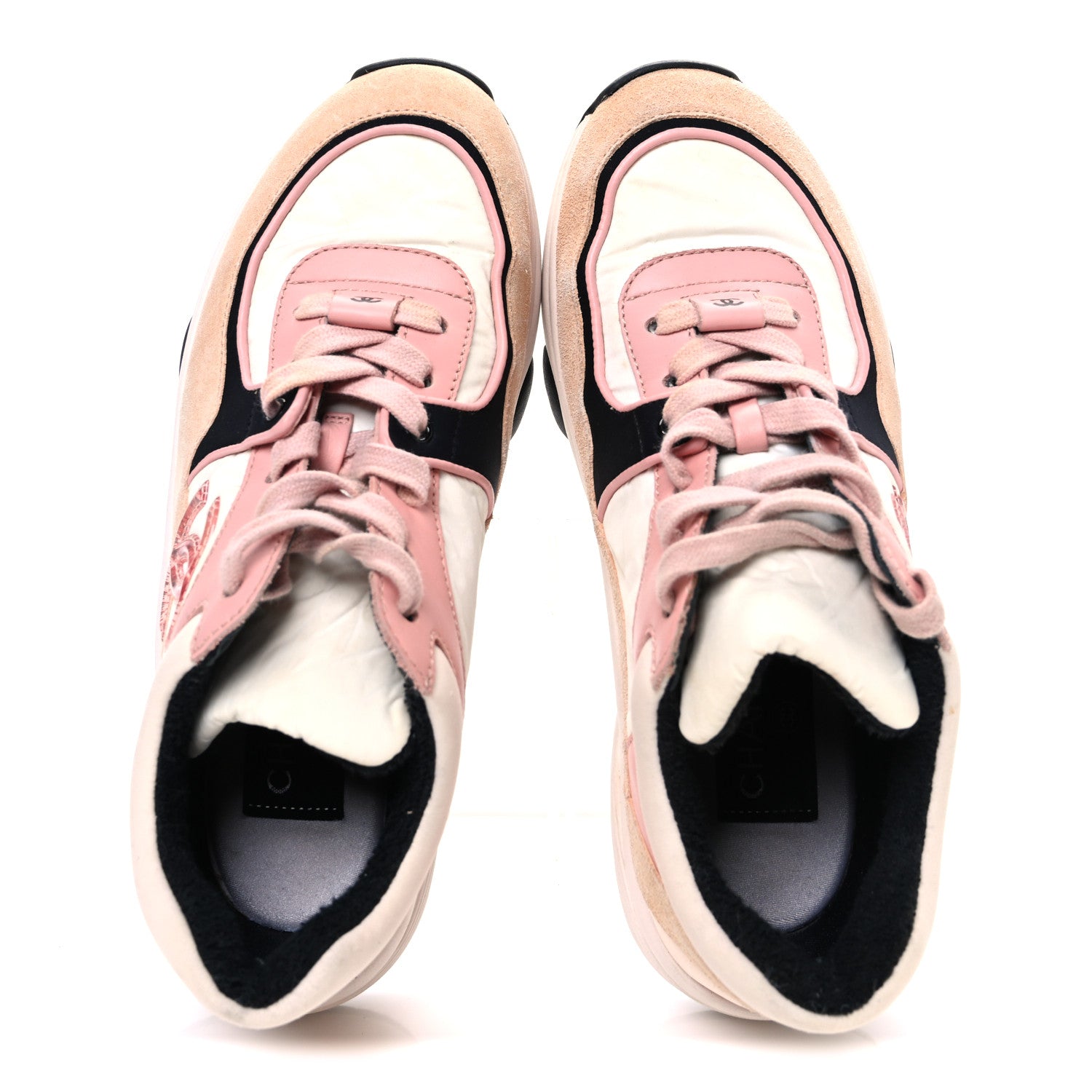Chanel Nylon Lambskin Suede Calfskin CC Sneakers 35 Pink White Black 2 of 9