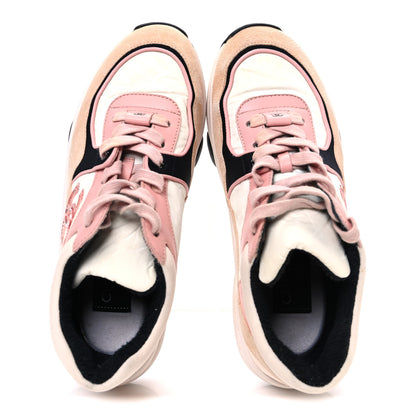 Chanel Nylon Lambskin Suede Calfskin CC Sneakers 35 Pink White Black 2 of 9