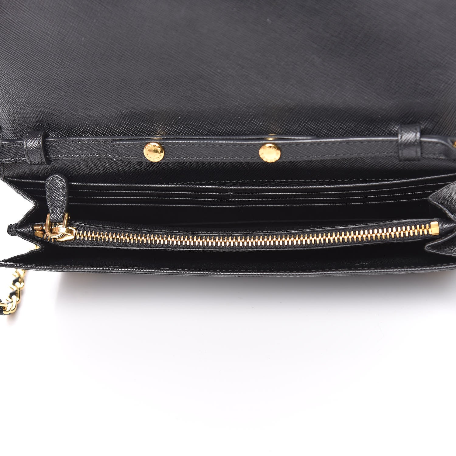 Prada Saffiano Metal Oro Chain Wallet Black 5 of 11