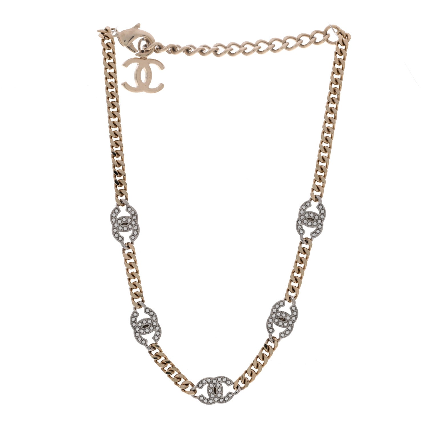 Chanel Crystal Chain CC Link Choker Gold Silver 3 of 7