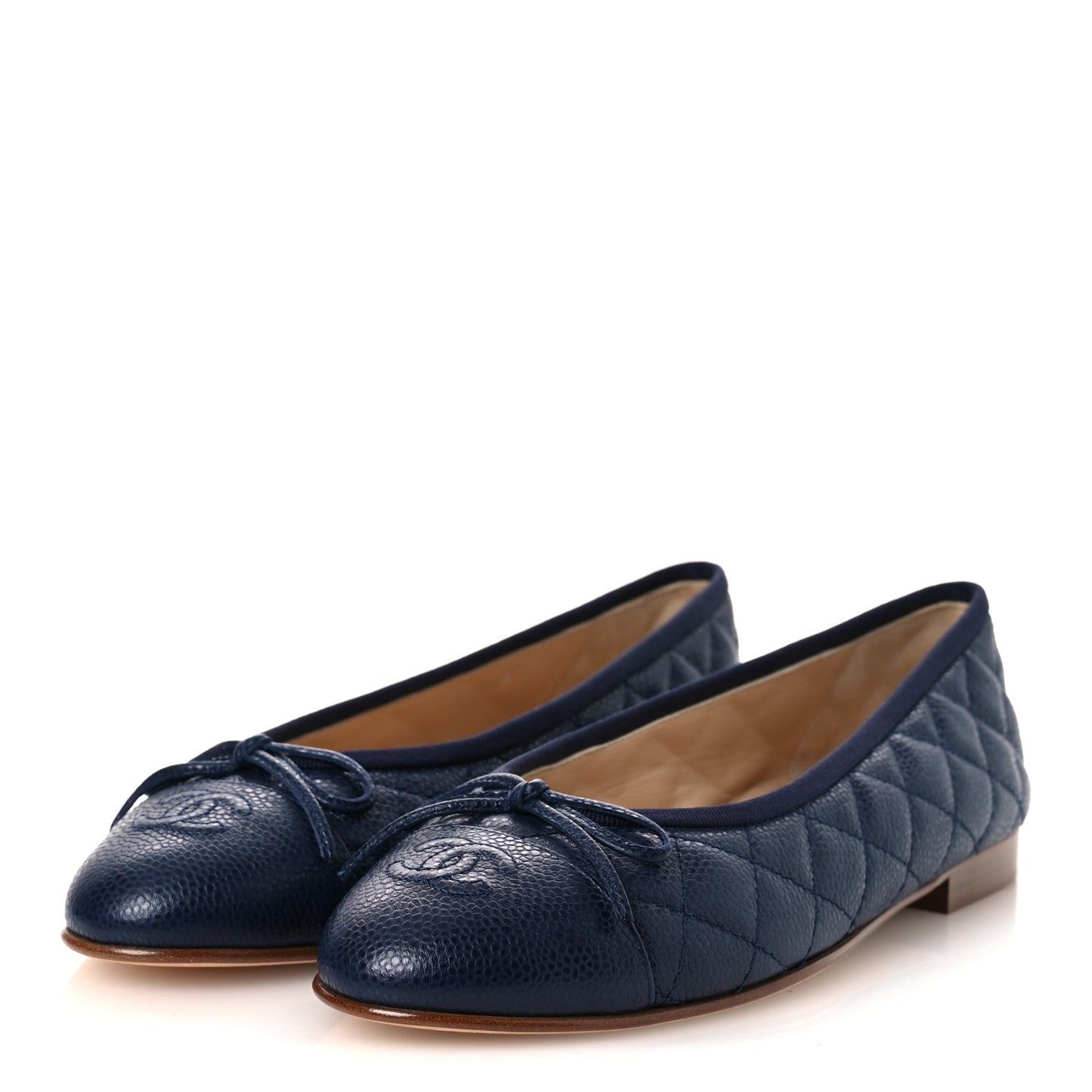 Caviar Quilted CC Cap Toe Ballerina Flats 38.5 Navy