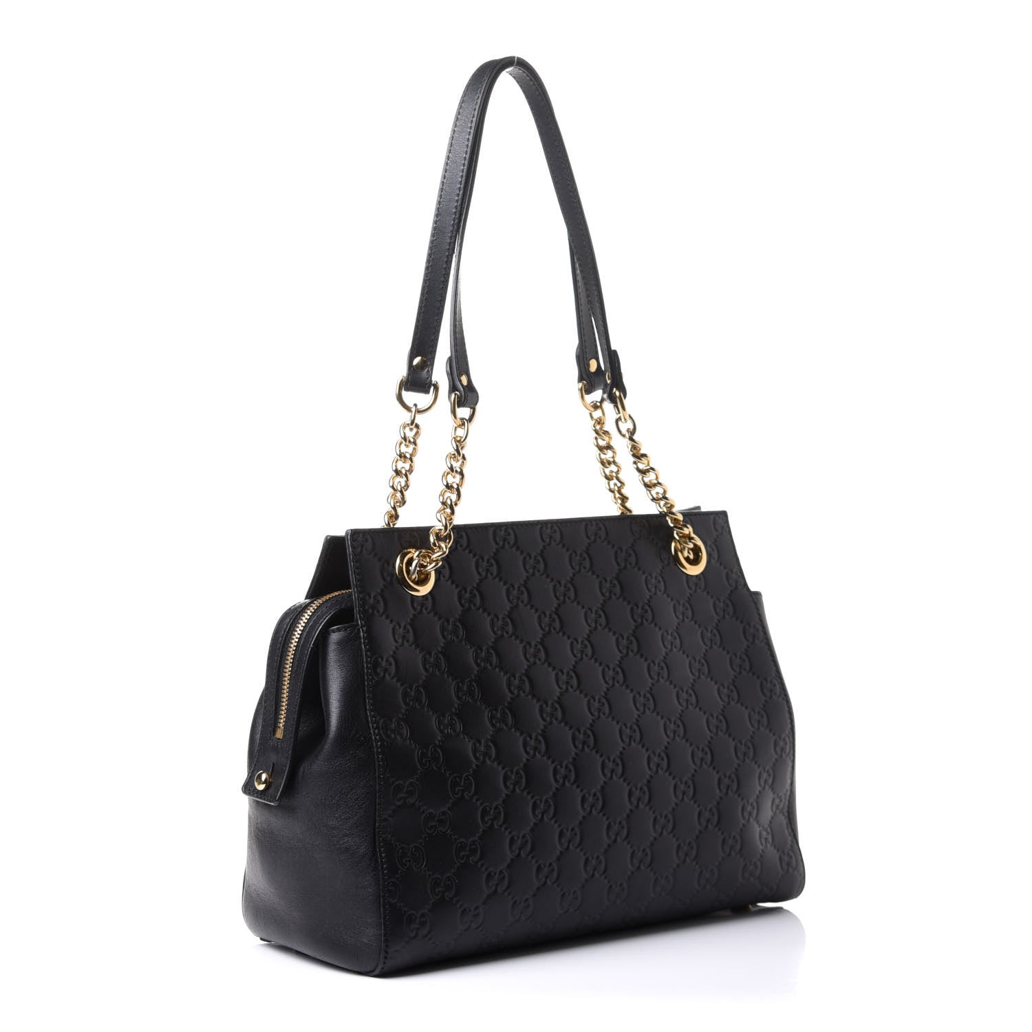 Gucci Guccissima Signature Medium Shoulder Tote Bag Black 3 of 10