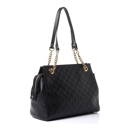Gucci Guccissima Signature Medium Shoulder Tote Bag Black 3 of 10
