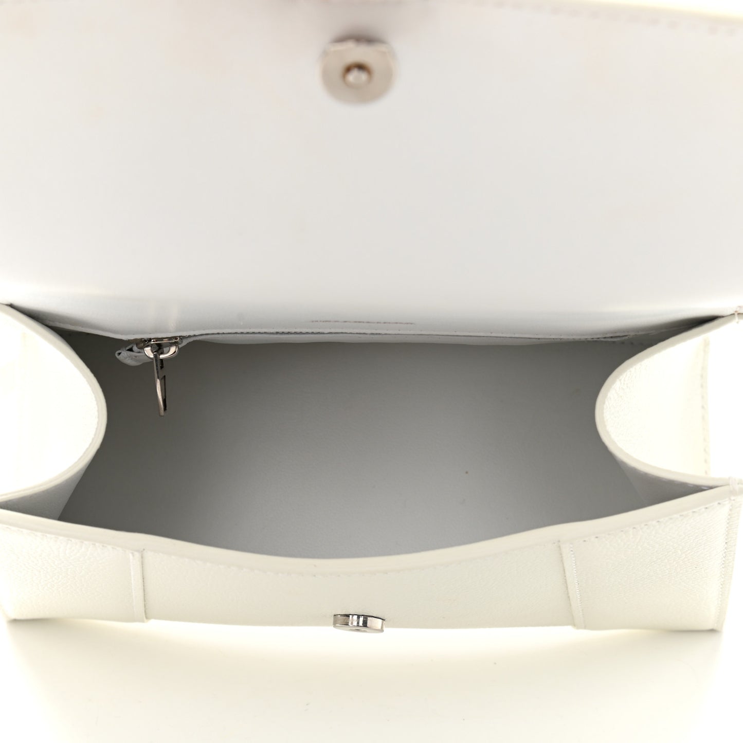 Grained Calfskin Small Hourglass Top Handle Bag White
