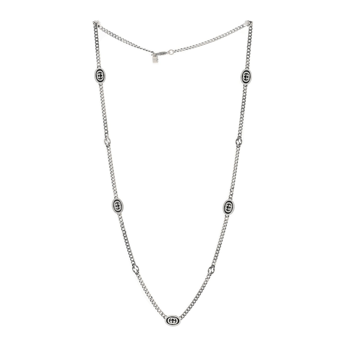 Sterling Silver Enamel Thin Interlocking G Necklace Black