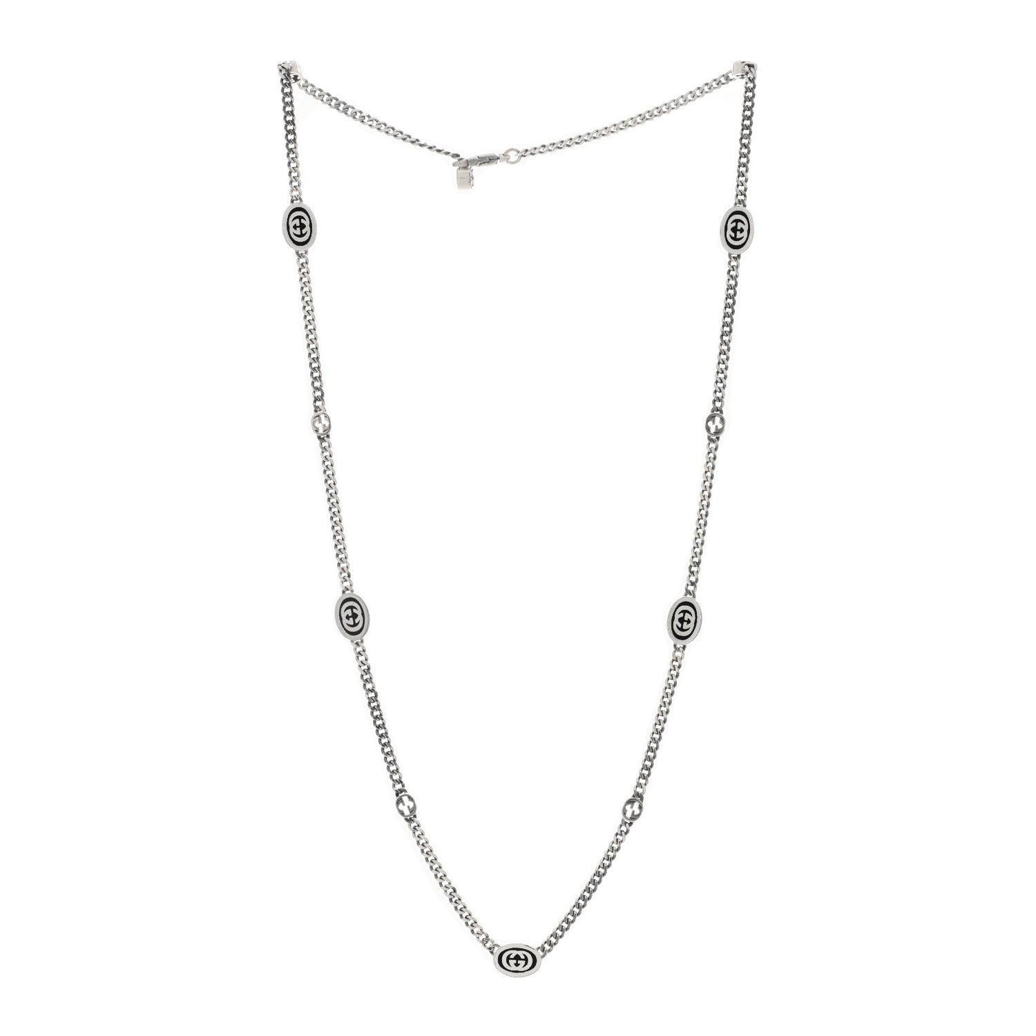 Gucci Sterling Silver Enamel Thin Interlocking G Necklace Black 2 of 3