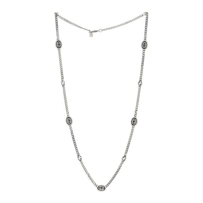 Gucci Sterling Silver Enamel Thin Interlocking G Necklace Black 2 of 3