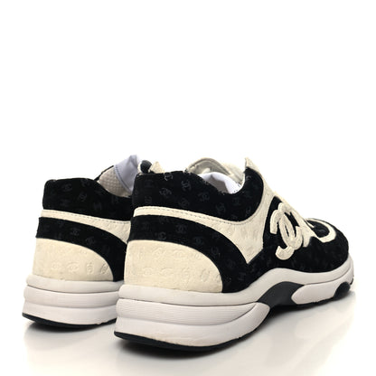 Chanel Nylon Suede Calfskin Printed CC Sneakers 41 White Black 4 of 8