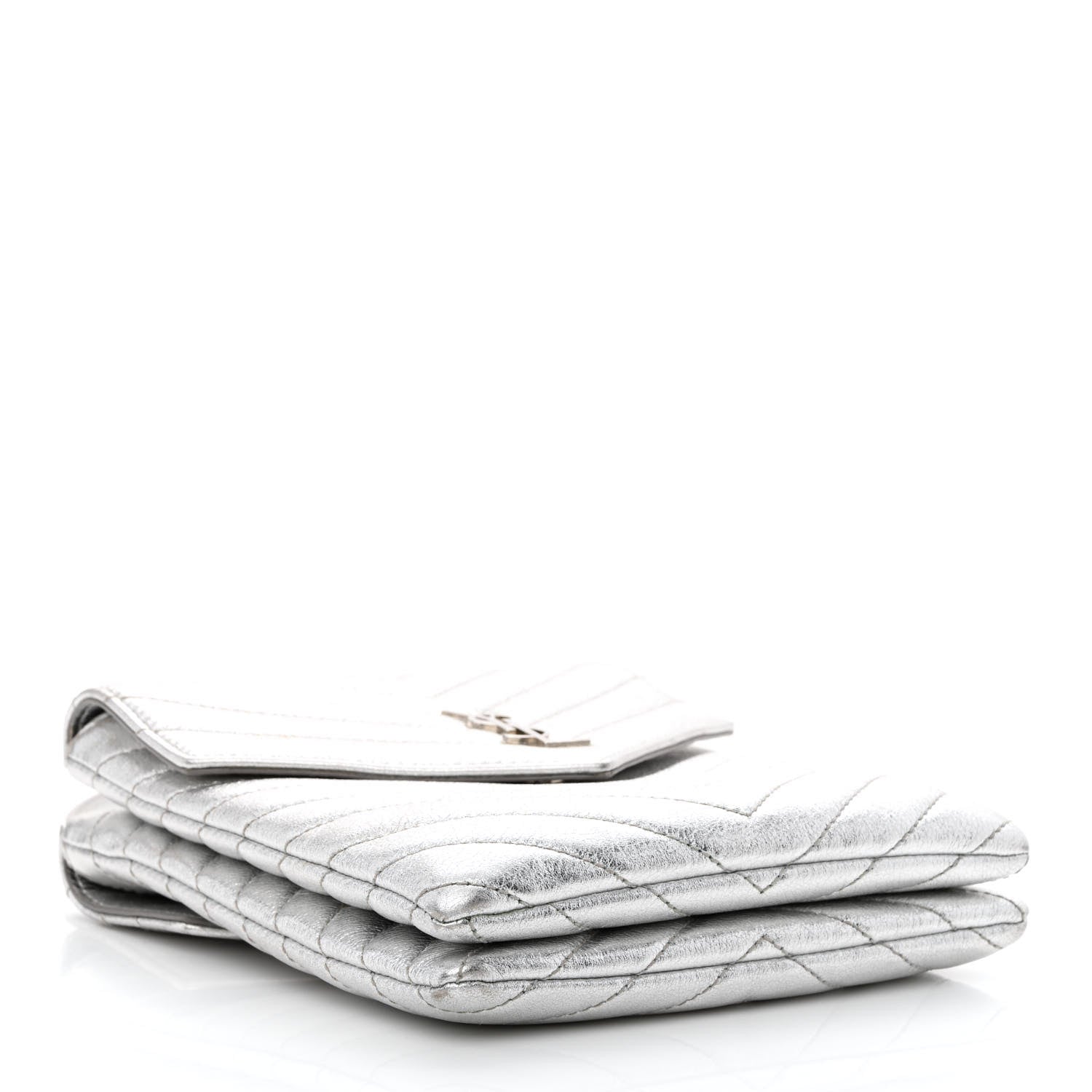 Saint Laurent Metallic Lambskin Quilted Double Flap Bag Silver