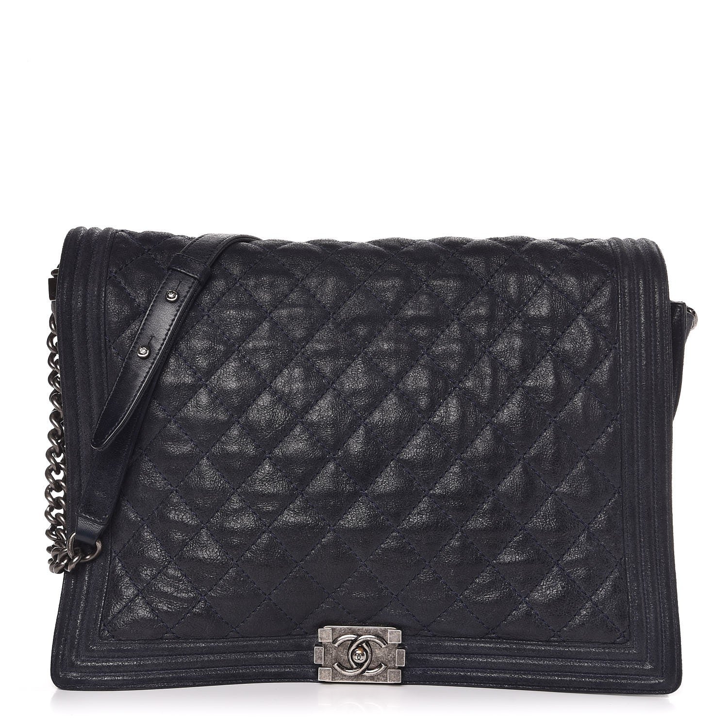 Chanel Iridescent Calfskin Large Gentle Boy Flap Navy Blue 1 of 7