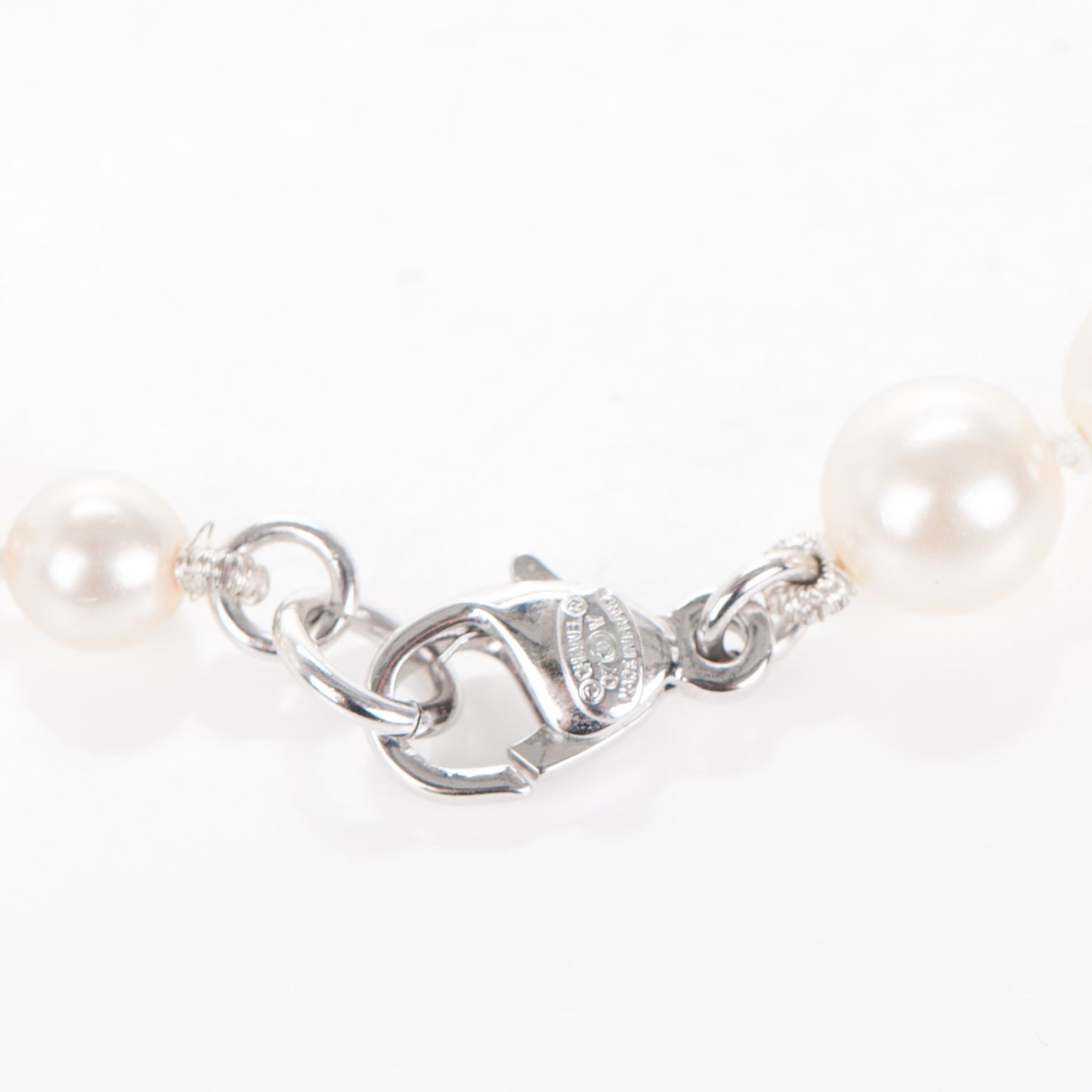 Graduated Pearl CC Long Necklace Silver