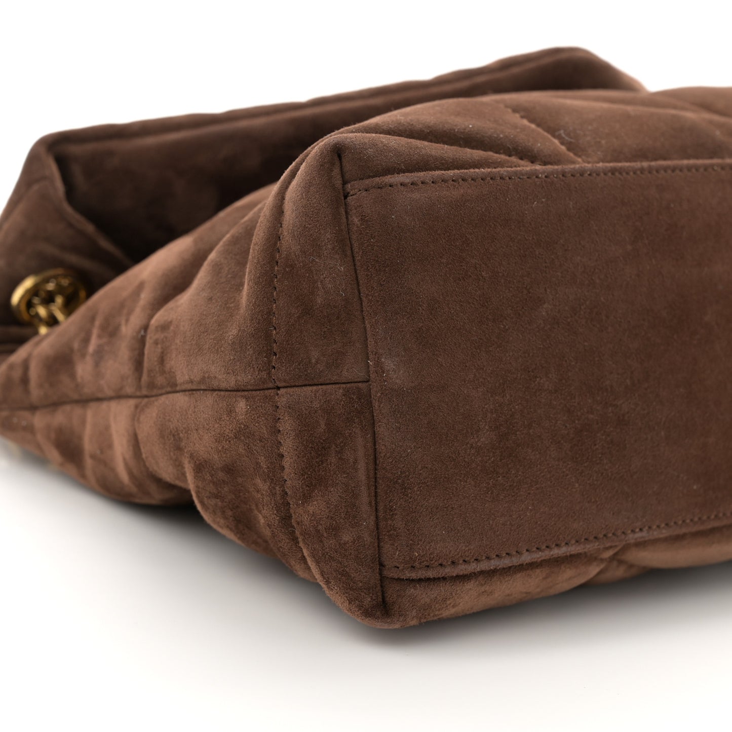 Suede Calfskin Quilted Small Loulou Puffer Monogram Chain Satchel Bark Brown