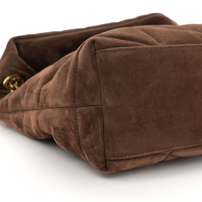 Saint Laurent Suede Calfskin Quilted Small Loulou Puffer Monogram Chain Satchel Bark Brown 9 of 10