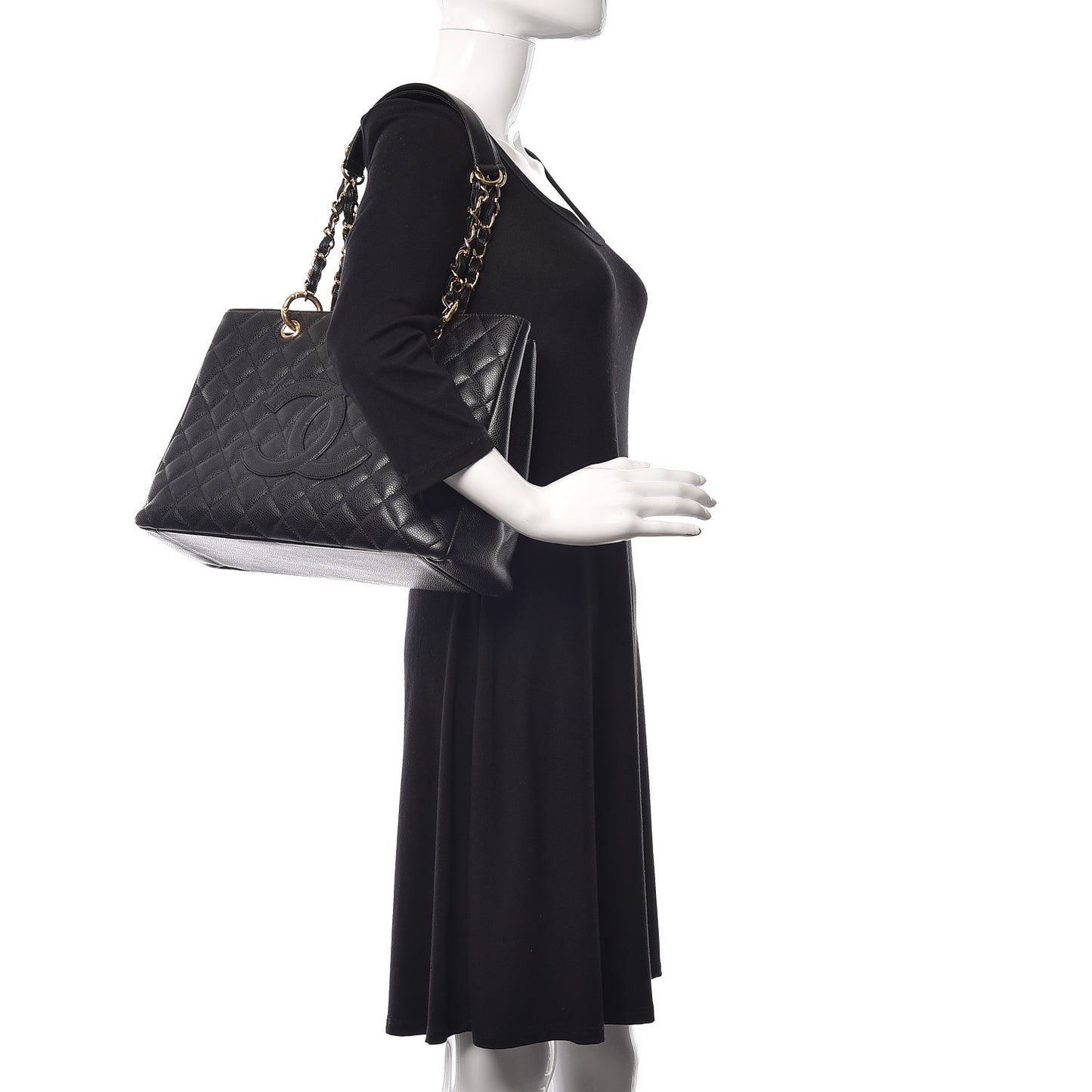 Caviar Quilted Grand Shopping Tote GST Black