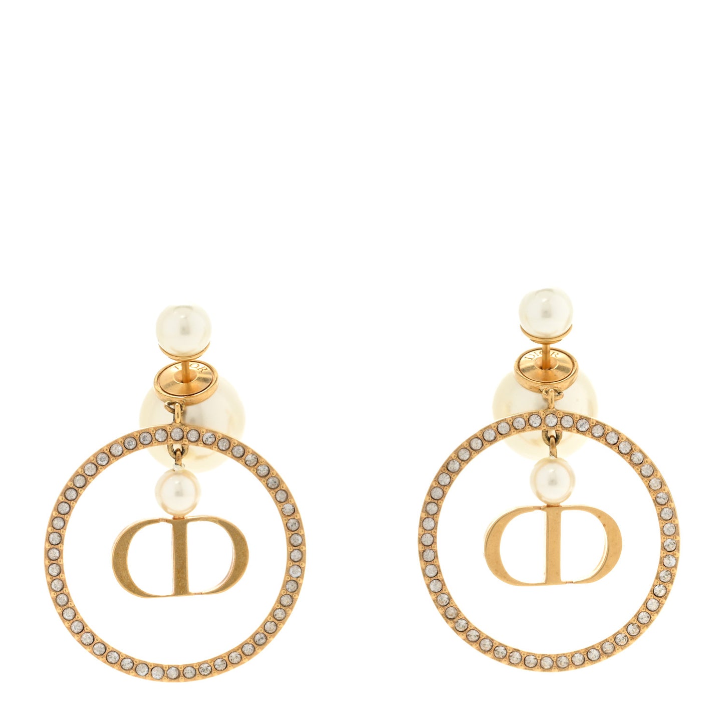 Crystal Pearl CD Montaigne Hoop Earrings Gold
