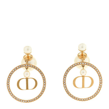 Christian Dior Crystal Pearl CD Montaigne Hoop Earrings Gold 1 of 4