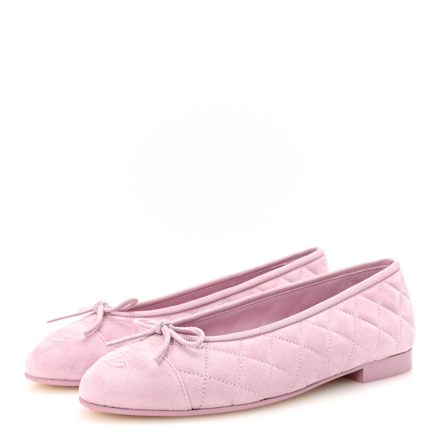 Suede Quilted Cap Toe CC Ballerina Flats 38.5 Light Pink