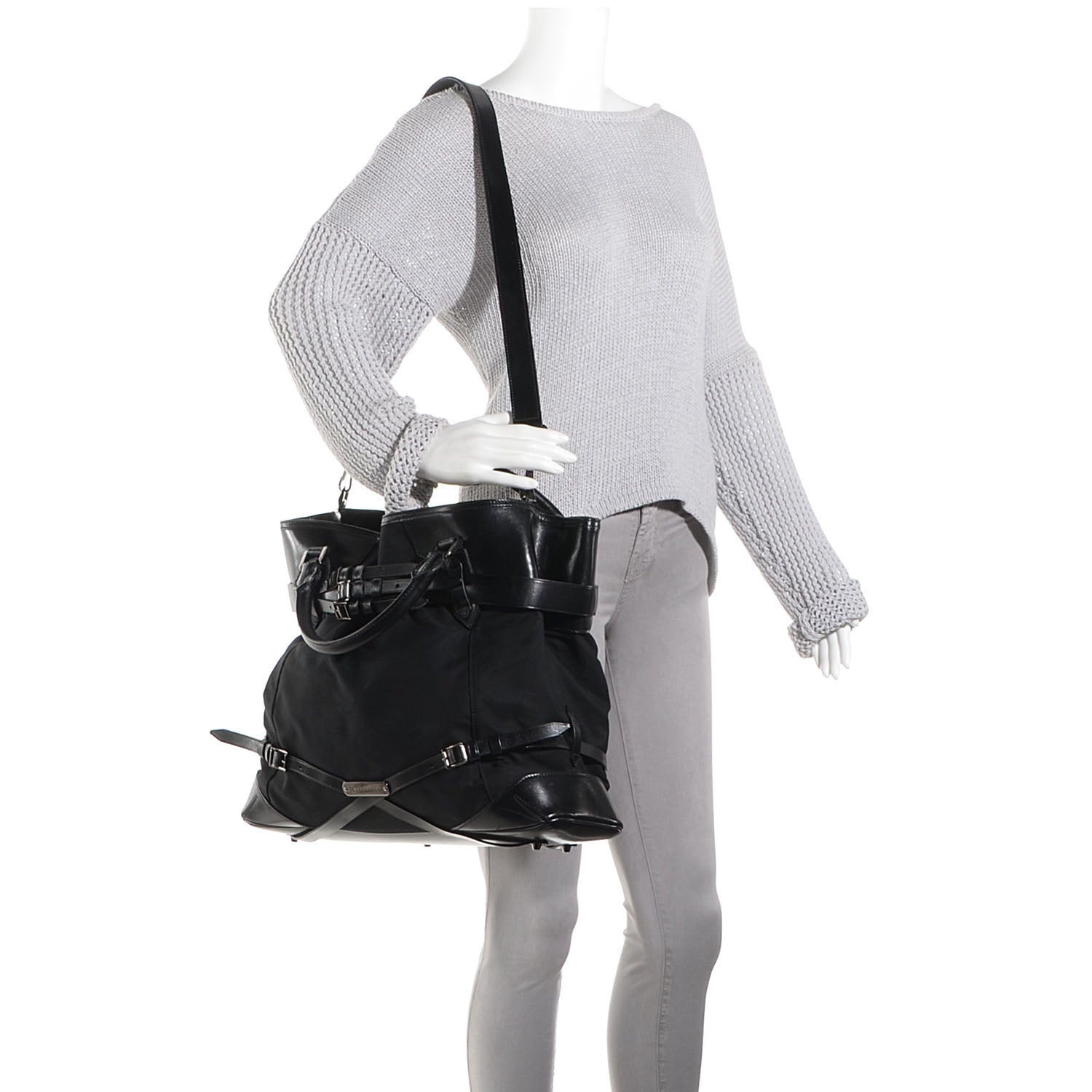 Burberry Canvas Bridle Calfskin Large Lynher Tote Black 2 of 11