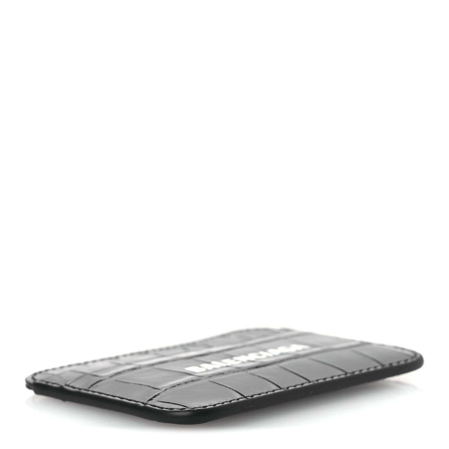 Balenciaga Shiny Calfskin Logo Crocodile Embossed Cash Rounded Card Holder  Black White 4 of 8