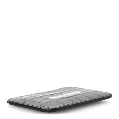 Balenciaga Shiny Calfskin Logo Crocodile Embossed Cash Rounded Card Holder  Black White 4 of 8