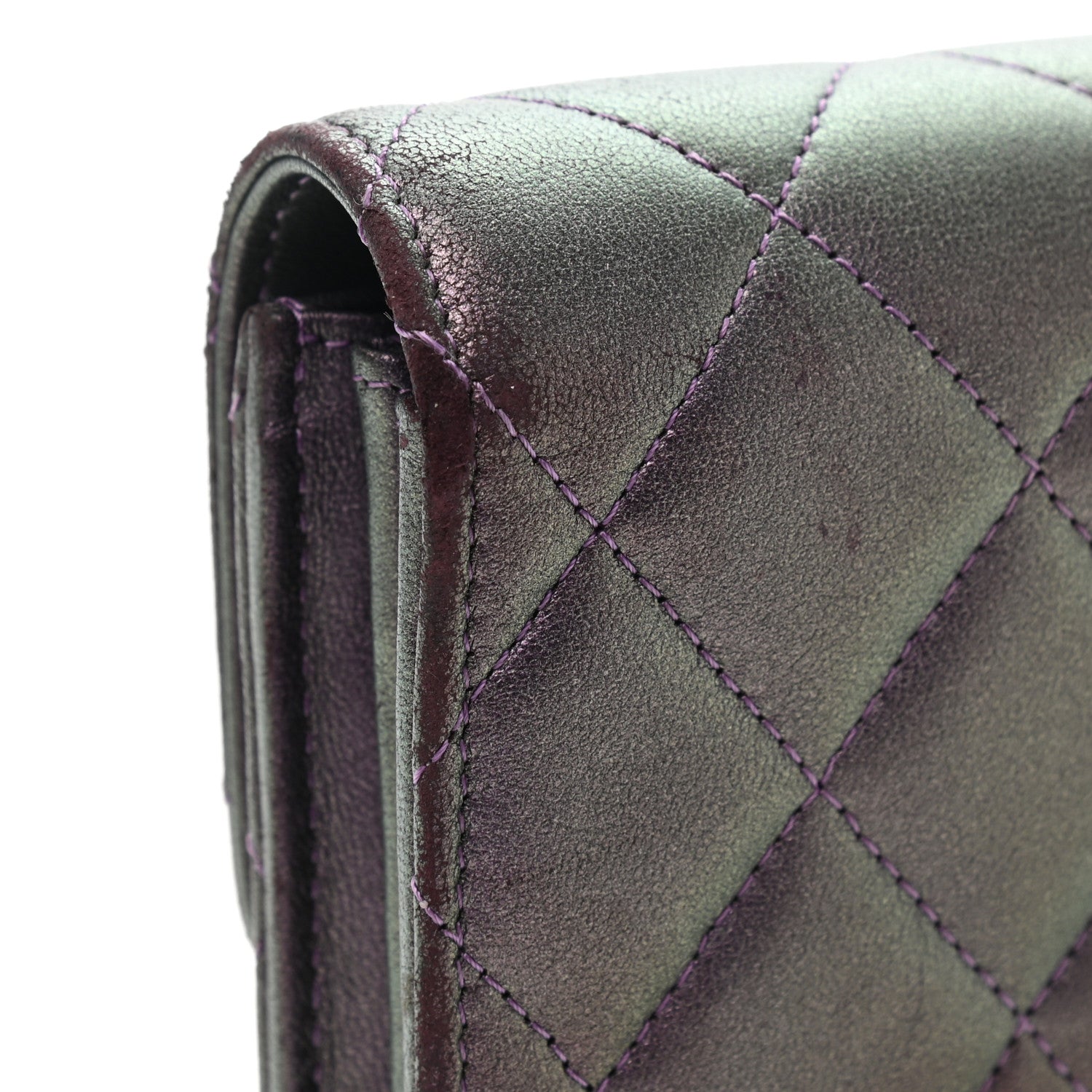 Chanel Metallic Lambskin Quilted Large Gusset Flap Wallet Purple 10 of 13